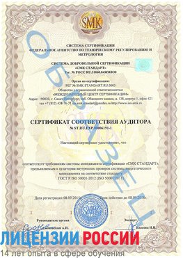 Образец сертификата соответствия аудитора №ST.RU.EXP.00006191-1 Верхний Уфалей Сертификат ISO 50001