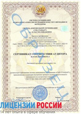 Образец сертификата соответствия аудитора №ST.RU.EXP.00006191-3 Верхний Уфалей Сертификат ISO 50001